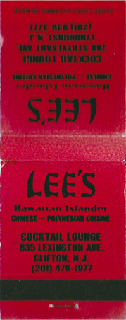Lee's Hawaiian Islander - matchbook